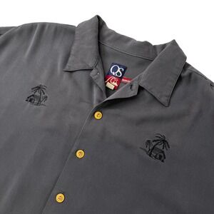 Quiksilver Mens Gray Hawaiian Tiki Hut Button Down Short‎ Sleeve Shirt  520